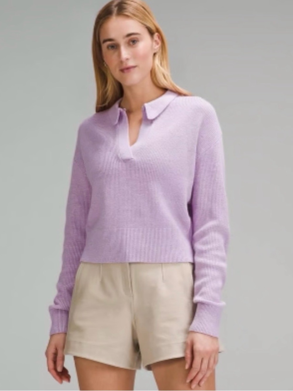 🍋lululemon athletica Lilac Collared V-Neck Sweater